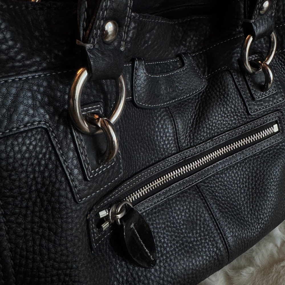 Sold! Coach Black Pebbled Leather Shoulder Tote Bag Silver Hardware
